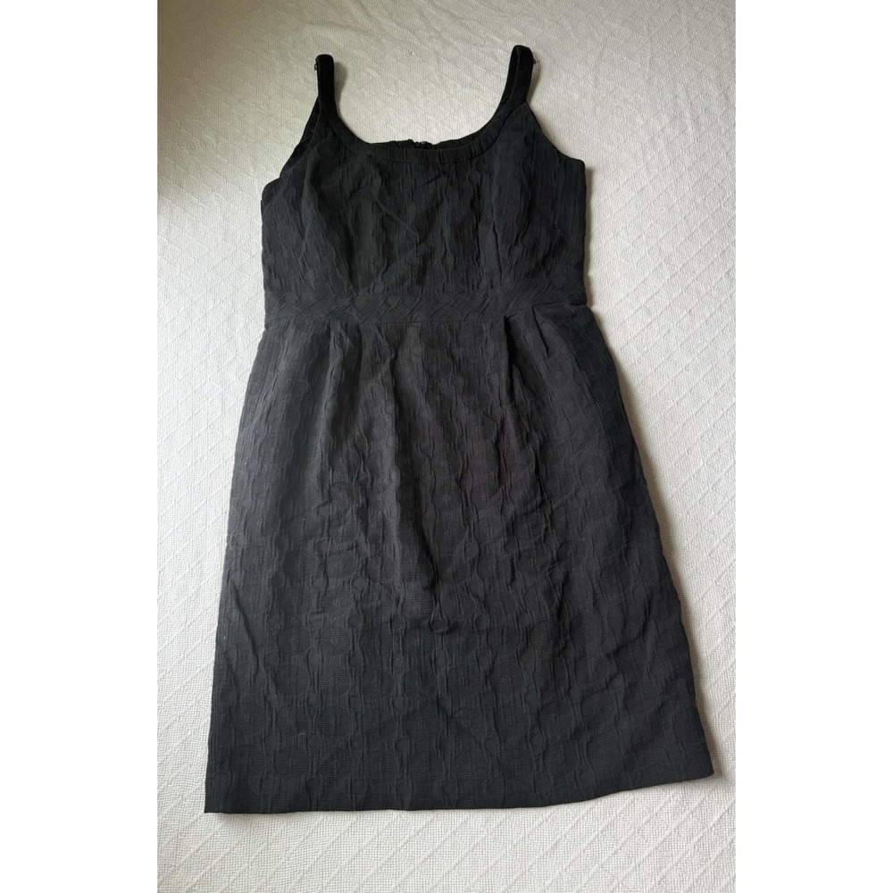 Dana Buchman 100% Cotton Elegant Black Textured Dress Sz 12 Layered Zipper Slit